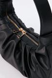 Pleated Vegan Leather Shoulder Bag - Black