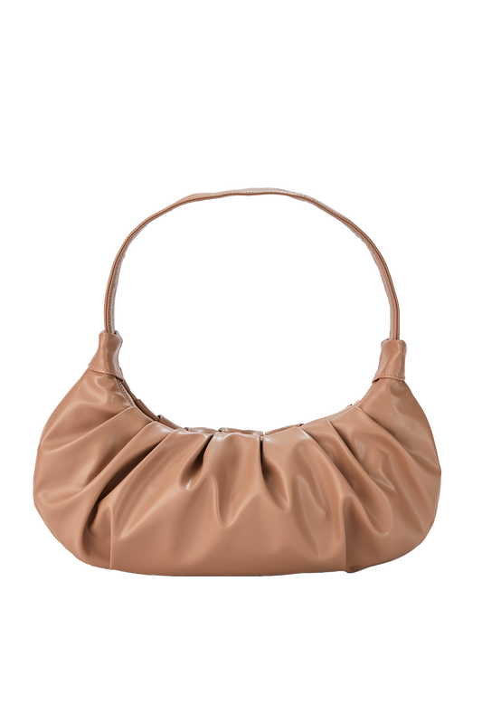 Pleated Vegan Leather Shoulder Bag - Nude
