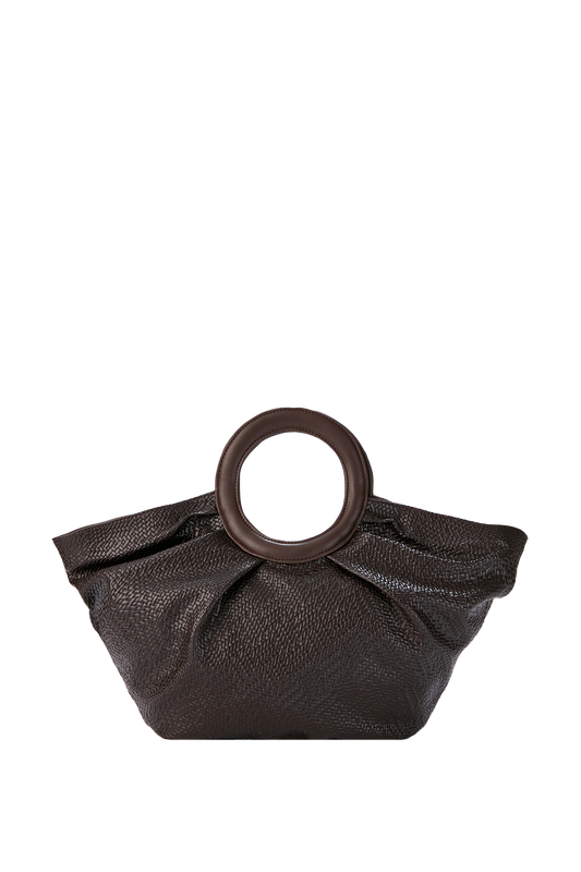 Top Handle Fan Tote Bag - Brown