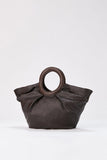Top Handle Fan Tote Bag - Brown