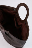 Top Handle Fan Tote Bag - Brown