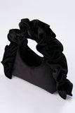 Frill Detail Velvet Shoulder Bag - Black