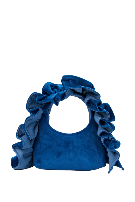 Frill Detail Velvet Shoulder Bag - Navy
