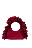 Frill Detail Velvet Shoulder Bag - Burgundy