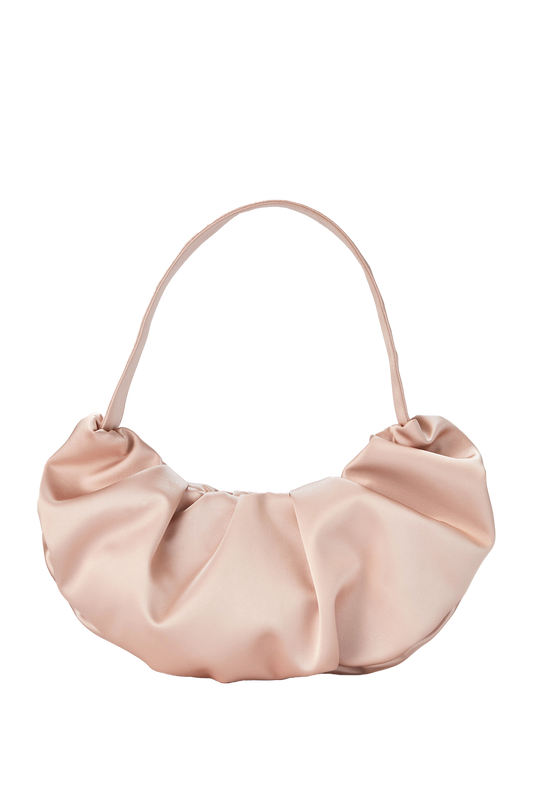 Pleated Satin Shoulder Bag - Champagne