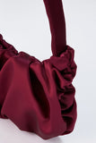 Pleated Satin Shoulder Bag - Burgundy