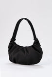 Pleated Satin Shoulder Bag - Black
