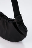Pleated Satin Shoulder Bag - Black