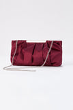 Pleated Satin Clutch Bag - Burgundy