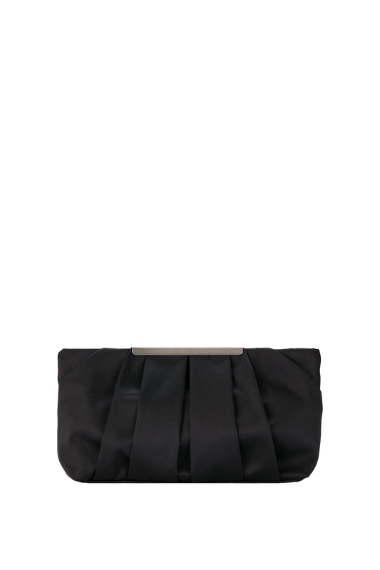 Pleated Satin Clutch Bag - Black