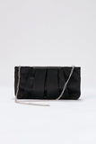Pleated Satin Clutch Bag - Black