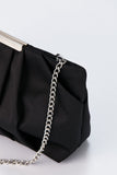 Pleated Satin Clutch Bag - Black