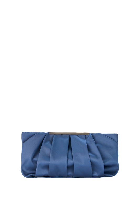 Pleated Satin Clutch Bag - Blue