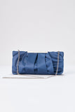 Pleated Satin Clutch Bag - Blue