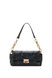Quilted Vegan Leather Shoulder Bag - Black