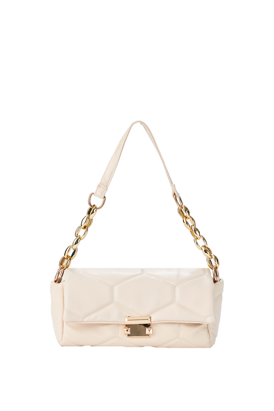 Quilted Vegan Leather Shoulder Bag - Beige