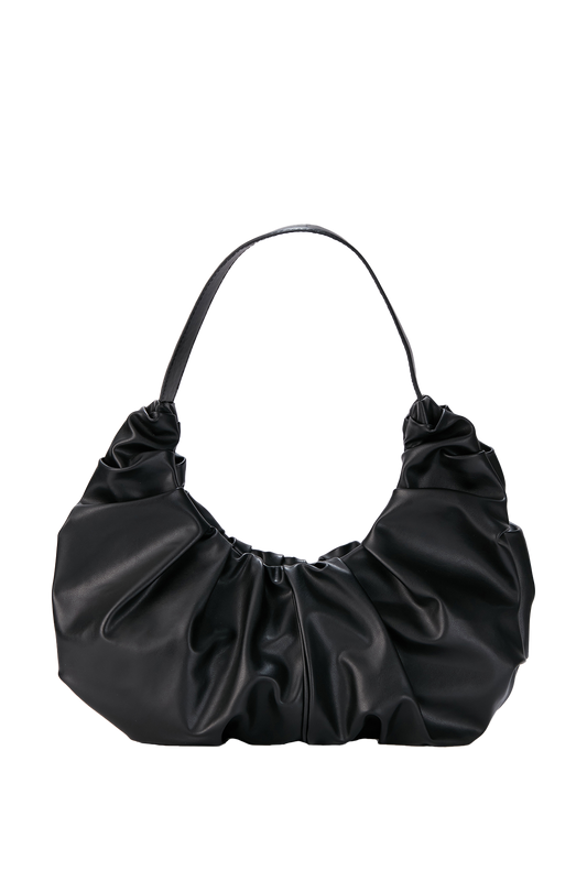 Vegan Leather Shoulder Bag - Black