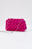 Recycled Quilted Satin Clutch Bag - Fuchsia Pink