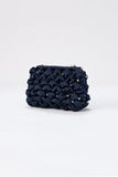 Recycled Quilted Satin Clutch Bag - Navy Blue