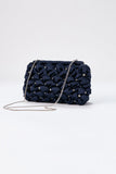 Recycled Quilted Satin Clutch Bag - Navy Blue