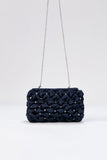 Recycled Quilted Satin Clutch Bag - Navy Blue