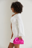 One Shoulder Mini Dress with Faux Feather Cuff - White
