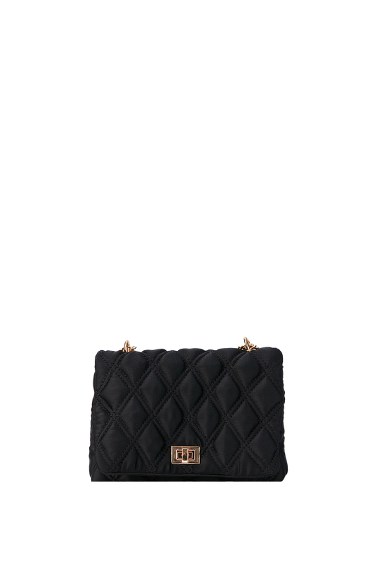 Recycled Quilted Satin Crossbody Bag - Black