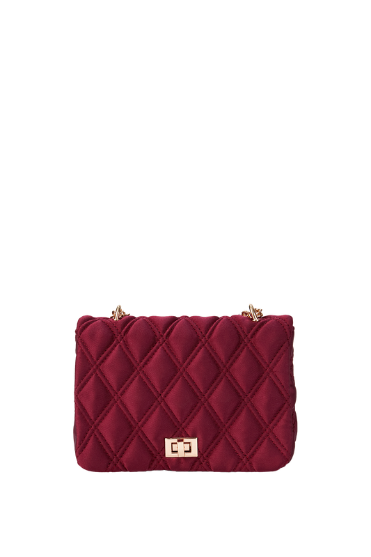 Recycled Quilted Satin Crossbody Bag - Burgundy