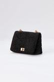 Quilted Velvet Crossbody Bag - Black