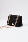 Quilted Velvet Crossbody Bag - Black