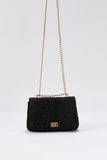 Quilted Velvet Crossbody Bag - Black