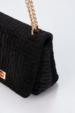 Quilted Velvet Crossbody Bag - Black