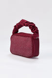 Satin All Over Diamante Camera Bag - Burgundy