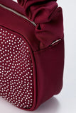Satin All Over Diamante Camera Bag - Burgundy