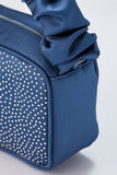 Satin All Over Diamante Camera Bag - Blue