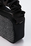 Satin All Over Diamante Camera Bag - Black