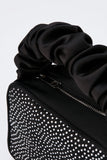 Satin All Over Diamante Camera Bag - Black