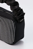 Satin Diamante Camera Bag - Black