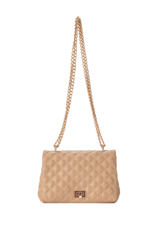 Quilted Plant Based Crossbody Bag - Nude
