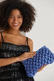 Quilted Satin Clutch Bag - Blue