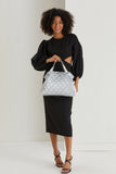 Quilted Metallic Fabric Tote Bag - Silver