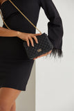 One Shoulder Mini Dress With Faux Feather Cuff - Black