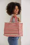 Striped Canvas Tote Bag - Red & White