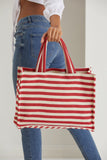 Striped Canvas Tote Bag - Red & White
