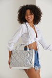 Quilted Metallic Fabric Tote Bag - Silver