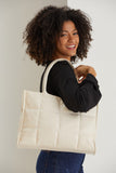 Quilted Vegan Leather Tote Bag - Cream