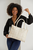 Quilted Vegan Leather Tote Bag - Cream
