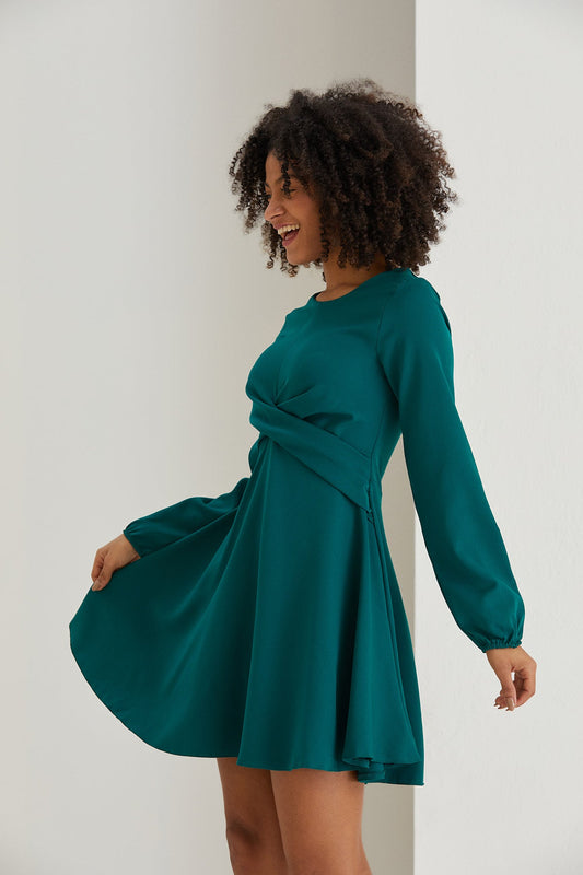 Knot Detail A Line Mini Dress - Green