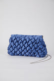 Quilted Satin Clutch Bag - Blue