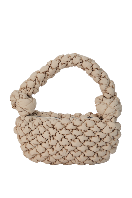 Quilted Nylon Shoulder Bag - Beige